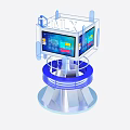 Art Installation Featuring Transparent Frame ENLYX Dual Screens Colorful Interface Blue Circular Base