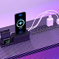 Wireless Headphones Charging Dock With Smartphone Power Strip And Time Display Modern Purple Lighting