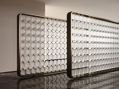 Modern Decorative Screen with Geometric Metal Frame and Transparent Grid Panels for Interior Design 3d model