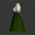 Women's White Top Green Skirt Dress With Bow Tie And Short Sleeves