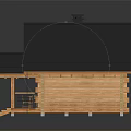 Wooden Cabin Exterior With Black Roof Chimney And Front Porch Steps