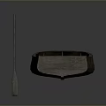Old Wooden Boat With Wooden Oar And Weathered Surface On Gray Background