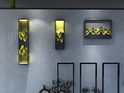 Modern Wall Lamps With Mountain Pattern Yellow Light On Gray Wall 3d model