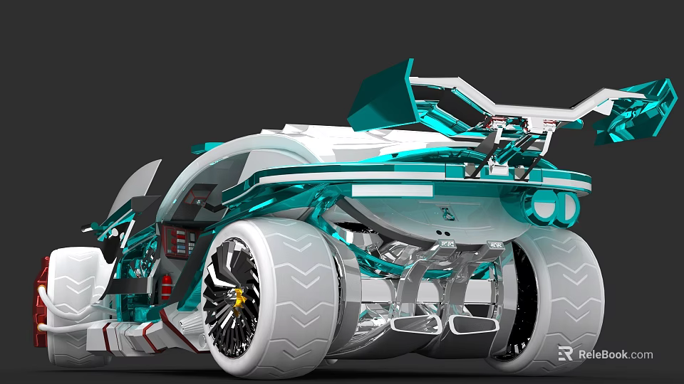 Futuristic Racing Car With Streamlined Design Large Tires Rear Wing And Teal Accents 3d model 