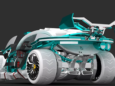 Futuristic Racing Car With Streamlined Design Large Tires Rear Wing And Teal Accents 3d model