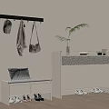 Modern Entryway Shoe Cabinet With Cushioned Bench Wall Coat Rack Hats Bags And Potted Plant