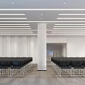 Modern Conference Room Interior With Large Screen Rows Of Chairs And Ceiling Lighting