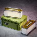 Modern Two Table Lamps With Green Crate Base Metal Frame And Orange Light