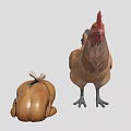 Standing Rooster With Red Comb And Roasted Chicken With Bone And Rosemary