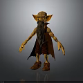 3D Fantasy Goblin Creature With Pointed Ears Long Beard Tattered Red Cloak And Brown Shoes