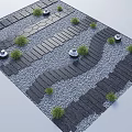 Stepping Stone Path Design With Stone Slabs Gravel And Small Plants