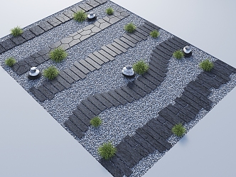 Modern Tingbu Park Garden Road Landscape Tingbu Stone Plate Road Green Slab Courtyard Small Landscape Micro Terrain 3d model