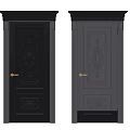 Dark Gray Swing Doors with Ornate Carvings and Gold Door Handles for Classic Home Interior