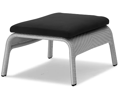 Modern Stool With Black Cushion Gray Woven Frame And Metal Legs 3d model