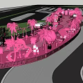 Pink Themed Outdoor Recreational Area With Palm Trees Pathway Green Space And Roads