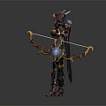 Female Fantasy Game Character With Ornate Purple Green Gold Armor Horned Helmet Cloak And Weapon