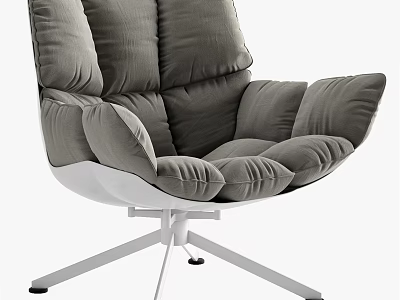 Gray Leisure Chair With Plush Cushions And White Star Shaped Metal Base 3d model