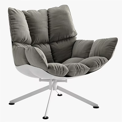 Gray Leisure Chair With Plush Cushions And White Star Shaped Metal Base 3d model