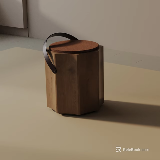 Modern Wooden Hexagonal Side Table With Leather Handle And Padded Top Design 3d model 