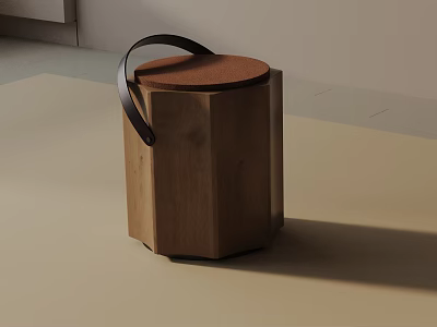 Modern Wooden Hexagonal Side Table With Leather Handle And Padded Top Design 3d model