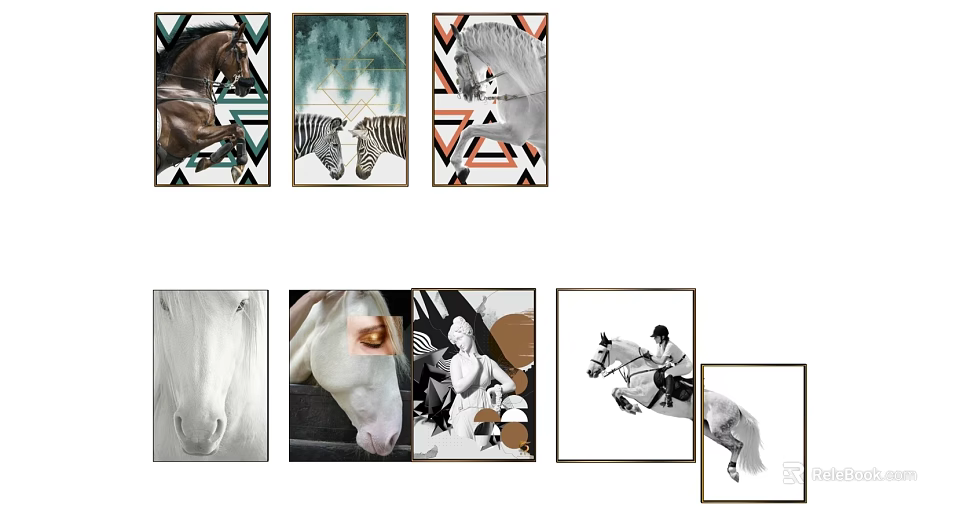 Horse Themed Wall Decor With Running Horse Zebra Prints And Geometric Patterns 3d model 
