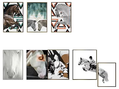 Horse Themed Wall Decor With Running Horse Zebra Prints And Geometric Patterns 3d model