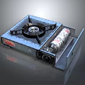 Single Burner Gas Stove With Metal Case And Attached Gas Cylinder