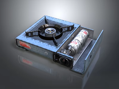 Single Burner Gas Stove With Metal Case And Attached Gas Cylinder 3d model