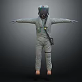 Man in Protective Suit With Helmet Face Mask and Arms Outstretched