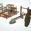 Modern Industrial Equipment With Wooden Frames And Traditional Mechanical Structures
