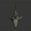 Mutant Shark 3D Model With Green Body Red Teeth And Claws On Gray Background