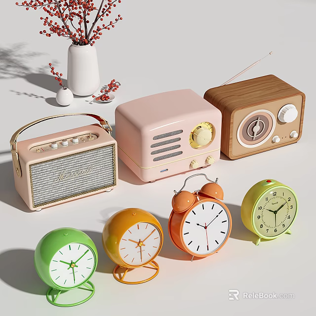 Stylish Colorful Alarm Clocks In Various Colors For Home Decor 3d model 