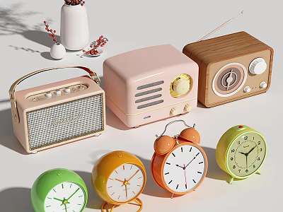 Stylish Colorful Alarm Clocks In Various Colors For Home Decor 3d model