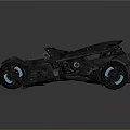 Futuristic Black Bat Inspired Car With Large Tires And Blue Rim Lights