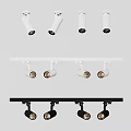 Modern Downlights and Spotlights with White Black Track Fixtures and Multiple Lamp Heads