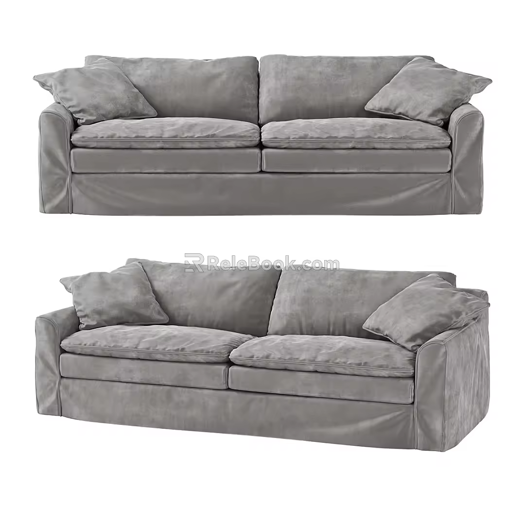 Nordic simple double sofa 3d model