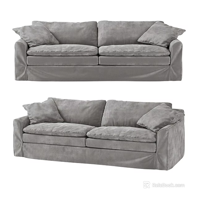 Modern Gray Velvet Two-Seater Sofa With Soft Cushions And Comfortable Design 3d model 
