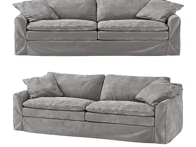 Modern Gray Velvet Two-Seater Sofa With Soft Cushions And Comfortable Design 3d model