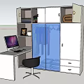 Modern Wardrobe with Storage Shelves and Desk Featuring Computer Setup 3d model