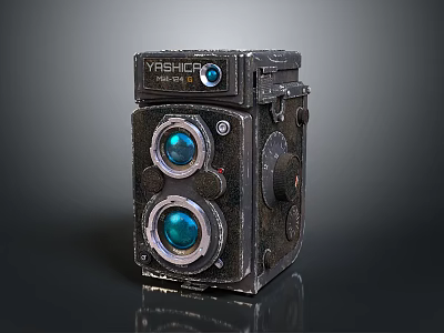 Vintage YASHICA Twin Lens Reflex Film Camera With Classic Metal Body And Blue Lenses 3d model