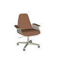 Brown Leather Office Chair With Modern Design And Metal Swivel Base Armrests