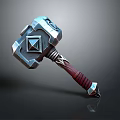 Fantasy Metal Hammer With Intricate Diamond Design And Red Leather Wrapped Handle