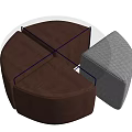 Modern Round Coffee Table With Sectional Brown Upholstered Top And Mesh Side Design 3d model
