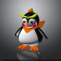 Cartoon Penguin Character With Yellow Eyebrows Orange Top Decoration Scarf Pink Cheeks And Orange Feet