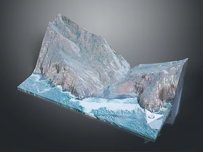 3D Scenic Landscape Featuring Rocky Mountains Wavy Ocean And Folded Form On Gray Background 3d model