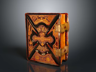 Vintage Decorative Leather Box With Intricate Patterns Engraved Text And Brass Clasps 3d model