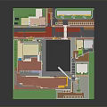 Cartoon Scene With Colorful Building Models High Rise Low Rise Structures Green Spaces And Plaza