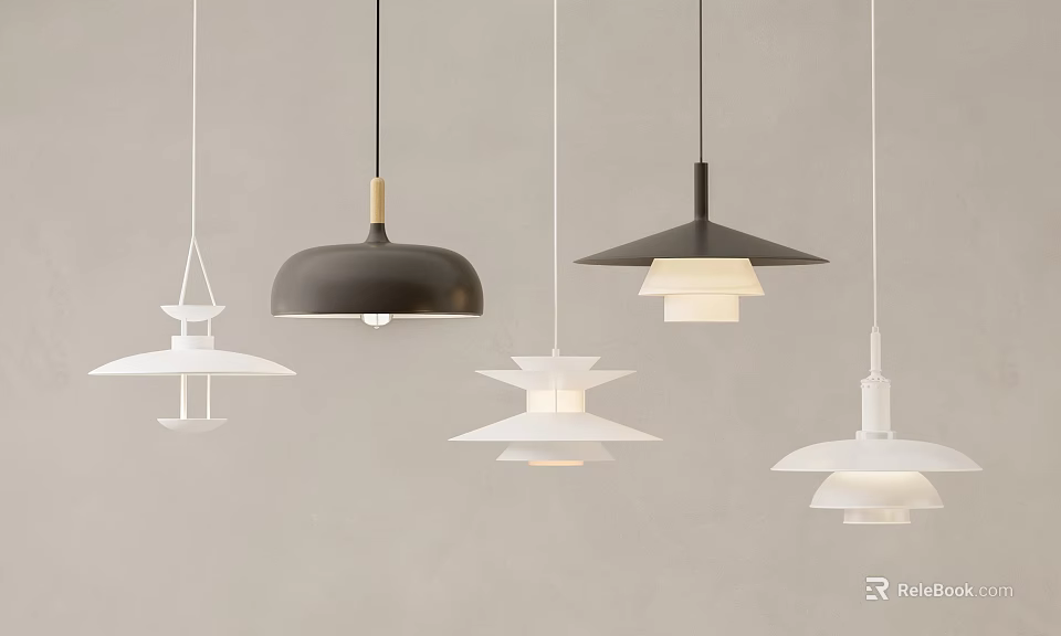 Modern Minimalist Pendant Lights in Black and White Various Designs for Home Decor 3d model 