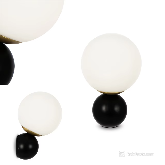Modern Stylish Wall Lamps with White Globe Shades and Black Bases for Home Interior 3d model 