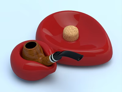 Red Wooden Pipe And Pipe Stand With Cork As Daily Living Supplies 3d model